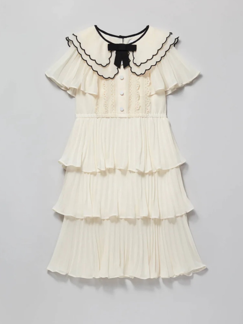 Self Portrait Girls Ivory Scallop Collar Chiffon Dress Aso Princess Charlotte